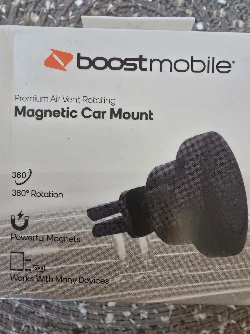 Boost Mobile Black Magnetic Car Mount - Air Vent Rotating Holder